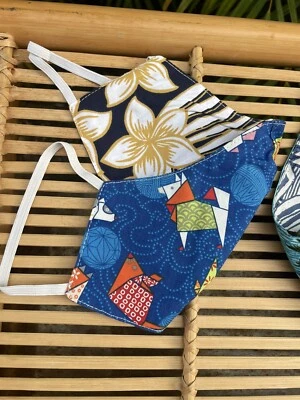 Hawaiian Face Mask Cover Handcrafted Fabric Double Layer Filter Reversible - Image 1 of 3