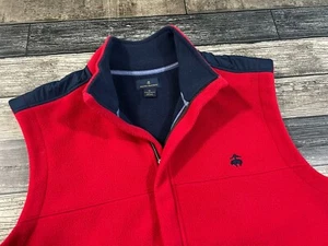 Brooks Brothers Full Zip Fleece Vest Polyester Red Navy Blue Trim Men's Size XL - Picture 1 of 6