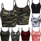 Camouflage Womens Sleeveless Tank Tops Button O-neck Casual Vest Cami Blouse Tee