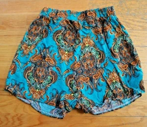 Women's BOHO Turquoise/Brown Elastic Waist Shorts Size S - Picture 1 of 2