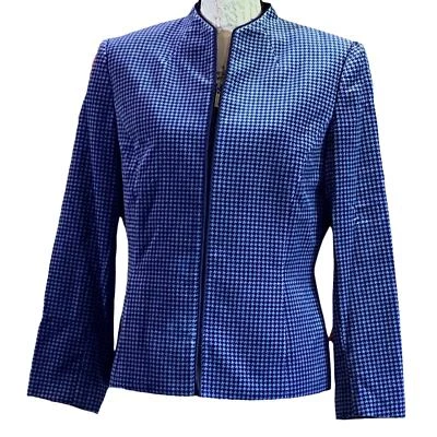 Kasper & Company Womens 10P Cobalt Blue Velour Houndstooth  Jacket - Image 1 of 4