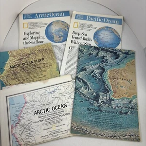 National Geographic Vtg Map Deep-Sea Worlds Pacific/Indian/Arctic Ocean Floor - Picture 1 of 6