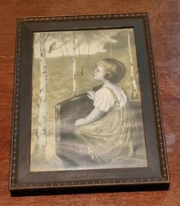 Spring Song by Simon Glücklich Antique Print 1920s Unique Wooden Frame Bird Girl - Picture 1 of 4