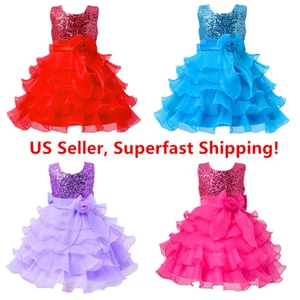 Sequined Flower Girls Tutu Ball Gown Sleeveless Dress  2-14 - Picture 1 of 22