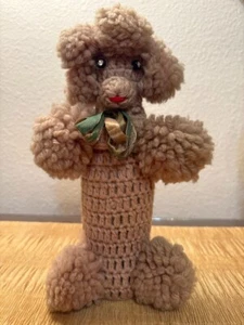 1960's Vintage Crocheted Beige Poodle Bottle Cover Retro Sparkly Eyes/Great Hair - Picture 1 of 8
