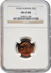 Albania 5 qindar leku 1926, NGC MS65 RB, "Kingdom of Albania (1925 - 1938)" - Picture 1 of 4