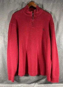Polo Ralph Lauren Sweater Mens XL Red quarter zip leather zipper Pony logo - Picture 1 of 19