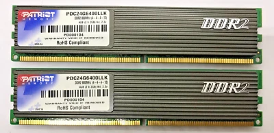 Patriot  4GB (2x2GB) DDR2  PDC24G6400LLK PC2-6400 4-4-4-12 2,2V Kit of 2 #R2412 - Bild 1 von 2