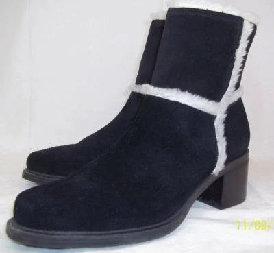 Markon Womens Boots DONALD US 8.5 Black suede faux Fur Ankle Heel Zip 1871 - Image 1 of 4