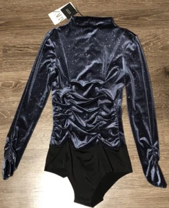 Zara NWT Blue Velvet glitter Sparkle Ruched Snap Bodysuit Goth Glam Holiday Sm - Picture 1 of 11