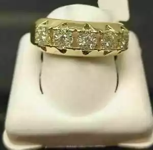 4Ct Round Cut Lab-Created Diamond Men's Engagement Ring 14K Yellow Gold Plated - Picture 1 of 5