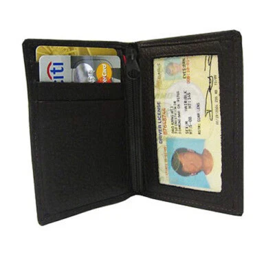 Black Leather Men's Bifold Wallet Credit Card ID Holder Zip Pocket U.S Seller - Image 1 of 4