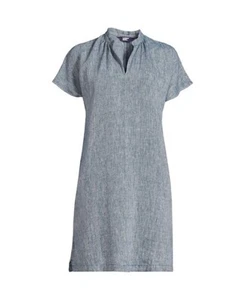 LANDS' END Indigo Linen DRESS Size: LARGE New Dolman Sleeve Peasant Above Knee - Picture 1 of 6