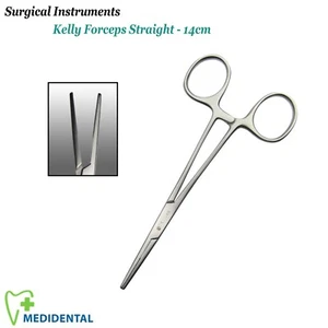 Pinzas de bloqueo quirúrgicas Kelly arteria hemostática recta pinzas dentadas dentales - Imagen 1 de 6