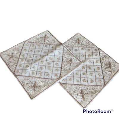 Embroidery look Hand made 16x16 Beaded Pair Floral Pillow Cover zip back READ - Image 1 of 4