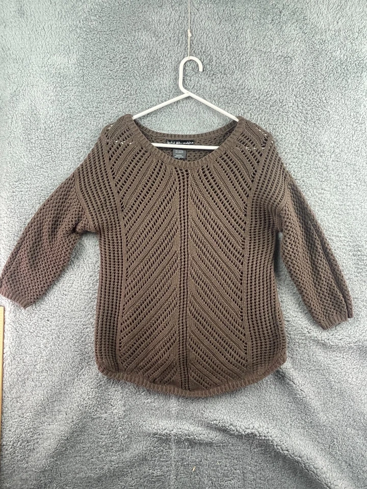 Womens United States Sweaters Brown Ribbed Knit 3/4 Sleeve Crew Neck Size Medium - Image 1 of 4