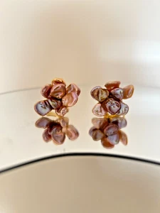 Handmade Flower Model Freshwater Keshi Pearl  Earrings with Copper Gilding - Picture 1 of 4