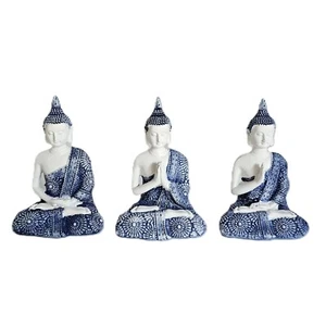 3pc 12cm Rulai Buddha Blue White Robe Ornament Figurine Statue Sculpture Set NEW - Picture 1 of 7