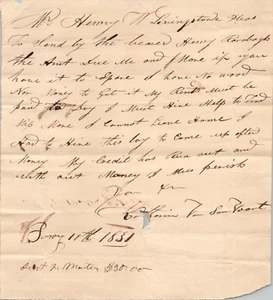 Handwritten Letter Catherine Van Sant 1831 $ Request to HW Livingston New York - Picture 1 of 2