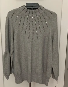 Alfani Gray Jeweled Long Sleeve Sweater - Picture 1 of 11