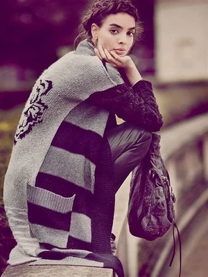 Maxi Cárdigan Largo Free People Bonsai Niño Suéter Flor Gris Negro Blanco M Foto 1 de 4