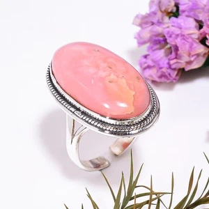 Pink Opal Gemstone Vintage Handmade 925 Sterling Silver Ring Adjustable GSR-5056 - Picture 1 of 2