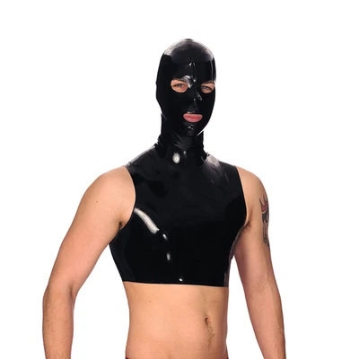 Máscara de goma de látex masculino con tapas ojos abiertos de una pieza boca cremallera trasera hecha a mano Foto 1 de 4