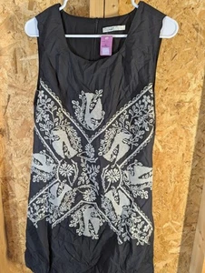 Hazel Large Sleeveless Embroidered Black Knee Length Dress - Picture 1 of 5