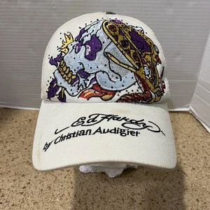 Vintage Ed Hardy by Christian Audigier Truckermütze weiß Totenkopf mit Strass - Bild 1 von 11