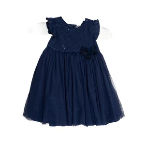 Navy Blue Size 3T Girls Sequined Tulle Dress With Bow - Picture 1 of 8