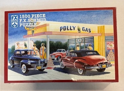 RARE! F.X. Schmid "FILL HER UP PLEASE" 33x21 Jigsaw Puzzle 1500 Pcs. New  Sealed - Image 1 of 4