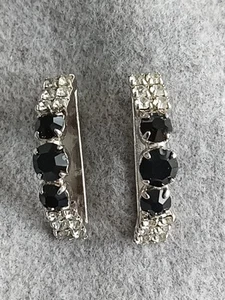 Earrings, Diamante With Black Glass Stones. - Picture 1 of 10