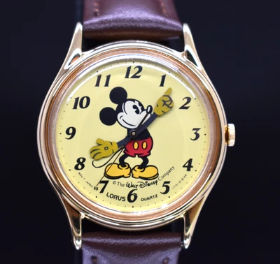 Винтажные часы LORUS от SEIKO Disney Mickey Mouse кожа золотистый НОВЫЙ РЕМЕШОК ДЛЯ АККУМУЛЯТОРА - Изображение 1 из 4