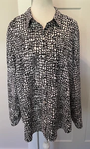 CHICOS Womens Button TOP Long Sleeve BLACK White Size 3 (XL/16) - Picture 1 of 5