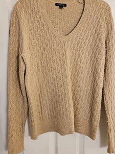 Lands End Girls Champagne Gold Sparkly Ribbed Sweater Size L 14-16 Or Women's S - Picture 1 of 7