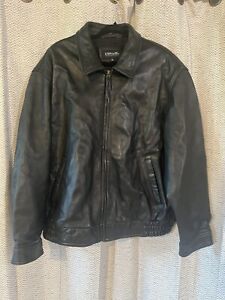 Joseph & Feiss Jacket Mens XXL Black Leather Wool Lined Full Zip Bomber Biker