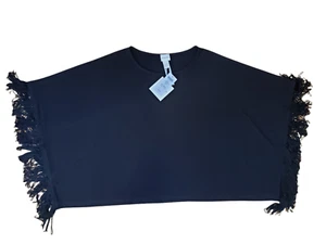 Chico's Pequeño Mediano Tejido Kit S/S Pullover Top Negro Flecos Poncho Nuevo con Etiquetas - Imagen 1 de 7