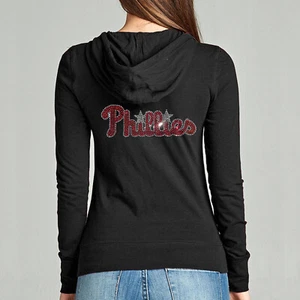 Philadelphia Phillies Rhinestone Full Zip Hoodie Sweatshirt - Picture 1 of 2