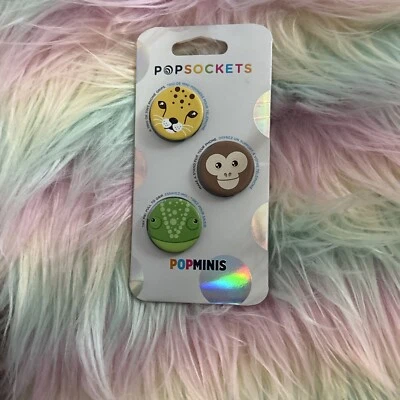 PopSockets PopMinis: Mini Grips Trio Phones & Tablets Wild Side Monkey Cheetah - Image 1 of 4