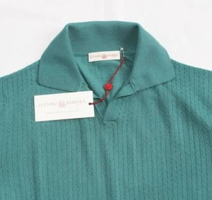 $625 New LUCIANO BARBERA Wool KNIT Polo Shirt SS Sweater EU 48 Men SMALL S Teal - Picture 1 of 5