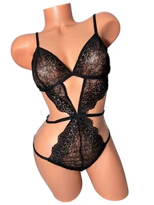 Victorias Secret Luxe Lingerie Sexy Strappy Black Lace Teddy Medium - Picture 1 of 8