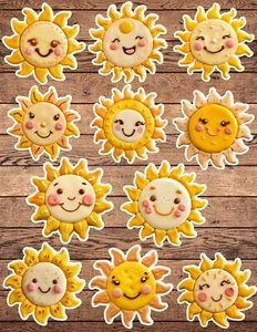 Smiling Sun Sugar Cookie Die Cut Stickers Set | Laptop Sticker - Picture 1 of 1