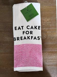 New Kate Spade New York Pink "Eat Cake for Breakfast" Set of 2 Kitchen Towels - Picture 1 of 2