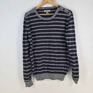 kenneth Cole Reaction mens knit jumper size M black grey striped long slv 082342 - Picture 1 of 8