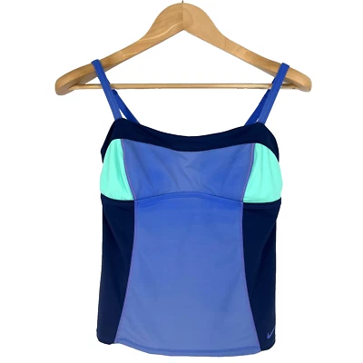 Nike Surge Colorblock Tankini Top Womens Size M Blue KO15590 Logo Swimwear $58 - Image 1 of 4
