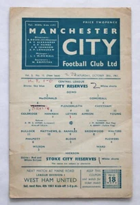 MANCHESTER CITY RESERVES v STOKE CITY RESERVES 1961/62 28/10/1961 (Ref 3488) - Picture 1 of 3