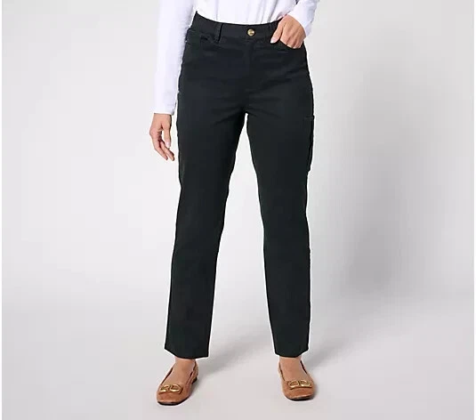 Pantalón cargo Denim & Co. Petite EasyWear sarga pierna recta negro Petite XL A668593 Foto 1 de 1