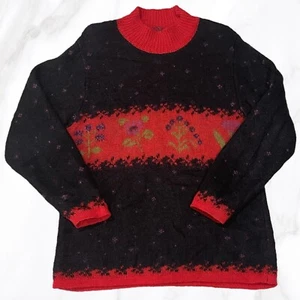 Vintage United Colors of Benetton Mohair Blend Floral Mockneck Sweater, Size 12 - Picture 1 of 6