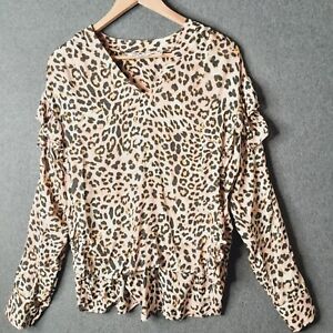 COUNTRY ROAD Womens top blouse Size 12 14 16 long sleeve animal print hi-low hem