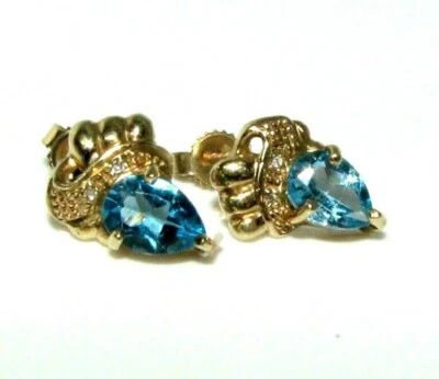 Pendientes De Diamante Y Topacio De Oro Amarillo De 9 Quilates Para Mujeres - Imagen 1 de 4